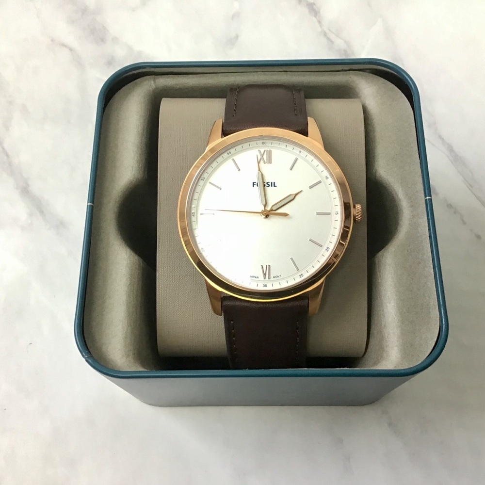 Fossil Minimalist Leather Brown/Gold Men’s NWT